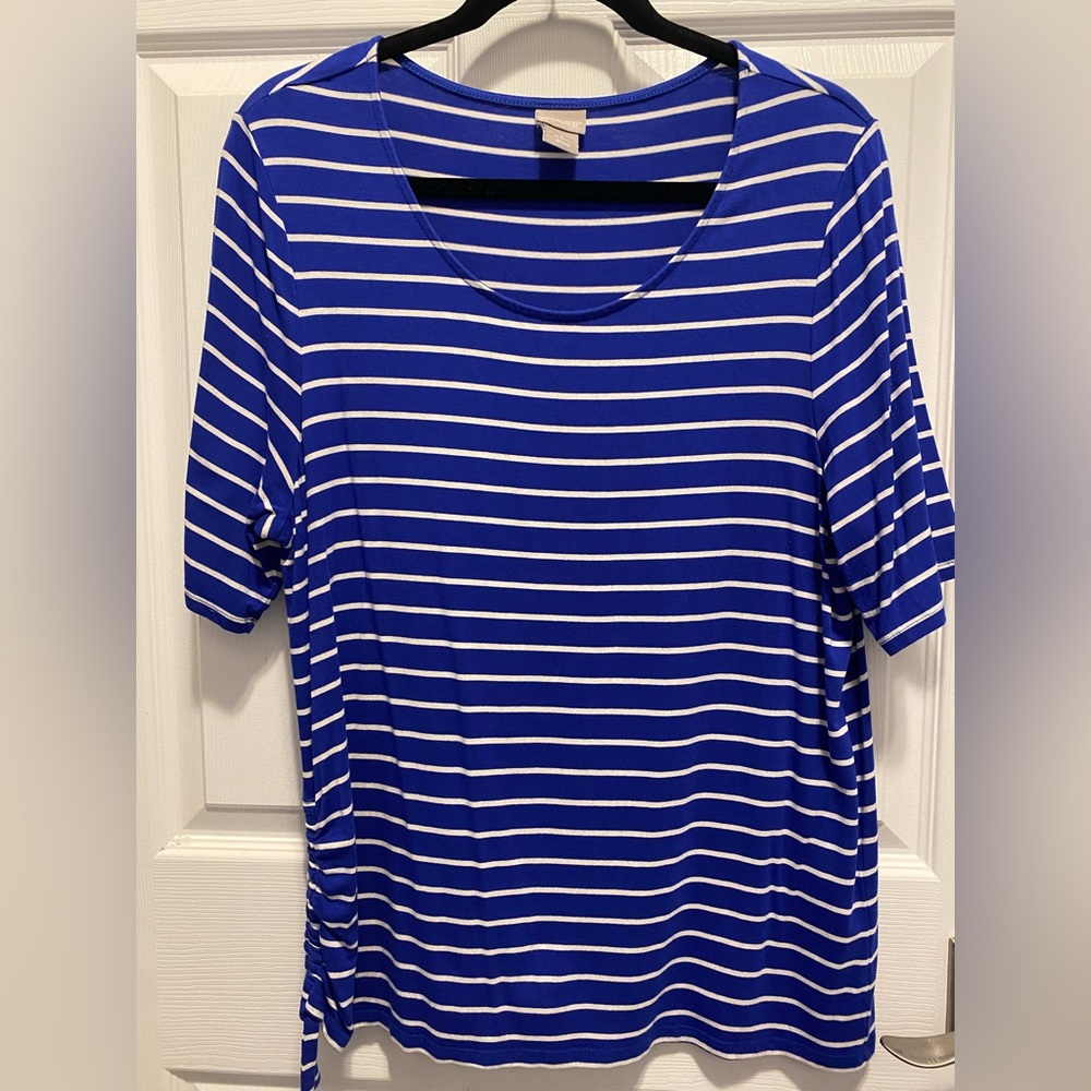 Chico's Blue and White Striped Short Sleeve Tee